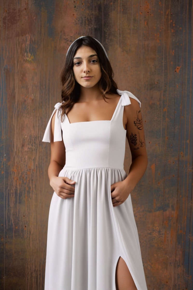 Tie-strap chiffon dress previewed on the same person